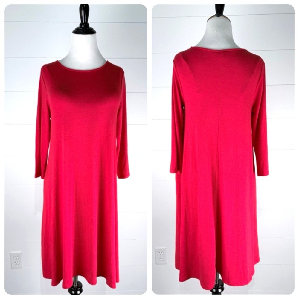 Zenana T Shirt Tunic Dress Women M 8 10 Red Scoop 3/4 Length Sleeve Rayon Blend